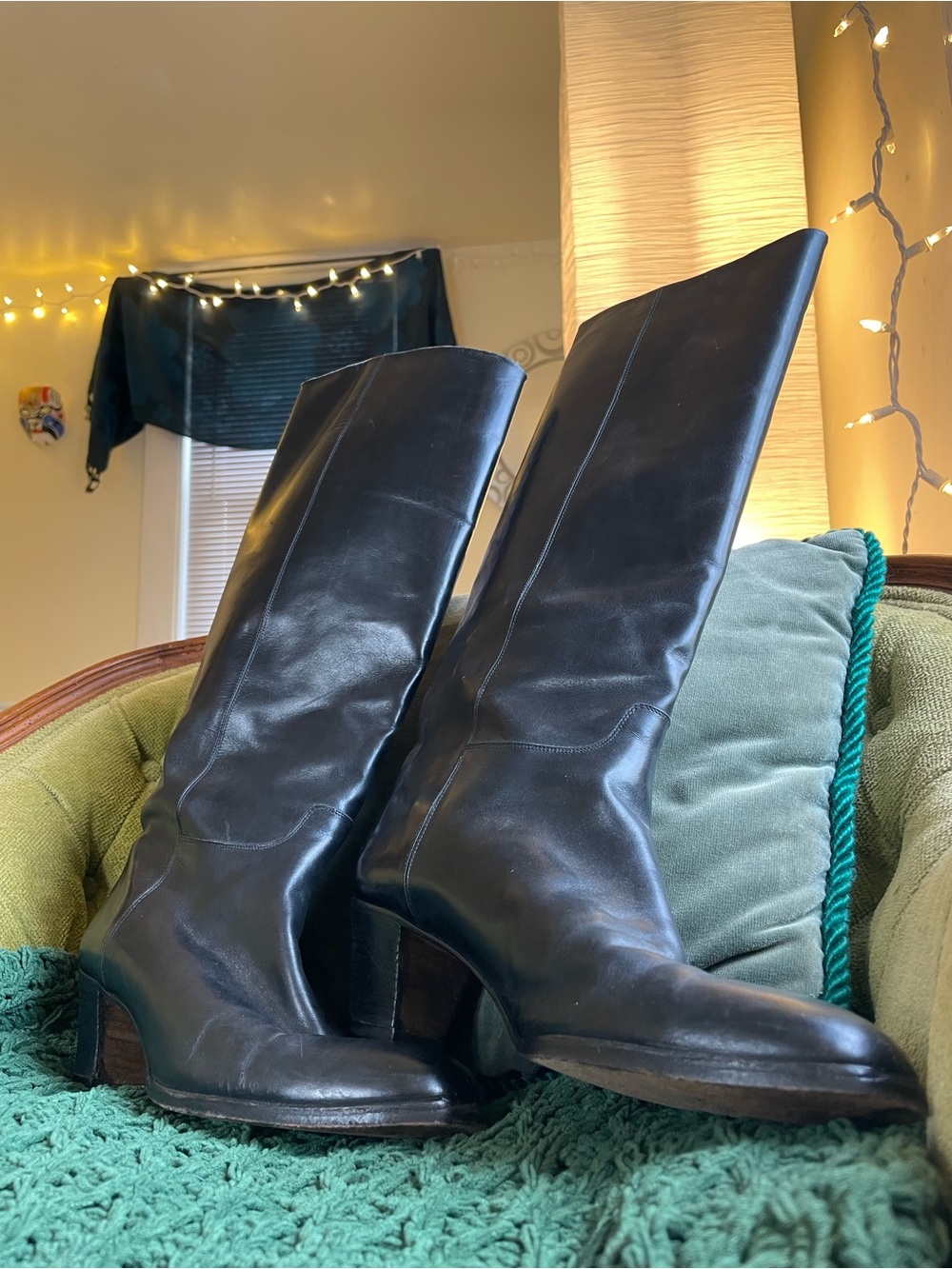 Calvin Klein Classifications Vintage Western Black Leather High Heel Boot Y2K - Picture 9 of 16